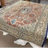 FINE PERSIAN HAND MADE QUM RUG 219 X 143 CM Condition Report: Sun fading.