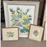 E G SHEPHERD FLOWERS FRAMED WATERCOLOUR & 2 OTHER FRAMED PICTURES OF FLOWERS