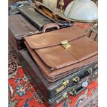4 LEATHER COVERED BRIEF CASES ETC