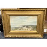 T B HARDY, SAND DUNES BY WINDMILL, SIGNED, GILT FRAMED WATERCOLOUR,