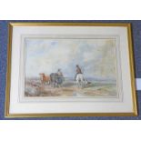 E D HARGETT FARMERS ON COUNTRY ROAD SIGNED FRAMED WATERCOLOUR 32 X 48 CM