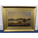 P MACGREGOR WILSON BOAT ON THE BAY SIGNED GILT FRAMED OIL PAINTING 34 X 52 CM