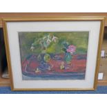 MARY ARMOUR FUCHSIAS AND ROSE SIGNED FRAMED WATERCOLOUR LABEL TO REVERSE - ROYAL SCOTTISH SOCIETY