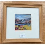 FRAMED OIL PAINTING OF COLLAGE WITH INSCRIPTION TO REVERSE HOMAGE TO FRANCIS BOAG FROM LIZ,
