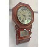 LATE 19TH CENTURY MAHOGANY WALL CLOCK WITH PAINTED DIAL