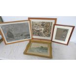 4 FRAMED PICTURES TO INCLUDE PENCIL AND CHALK DRAWING OF A LADY UNSIGNED, A.