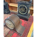 BLACK & GILT MANTLE CLOCK BY STRAND & SONS ARBROATH & 1 OTHER -2-