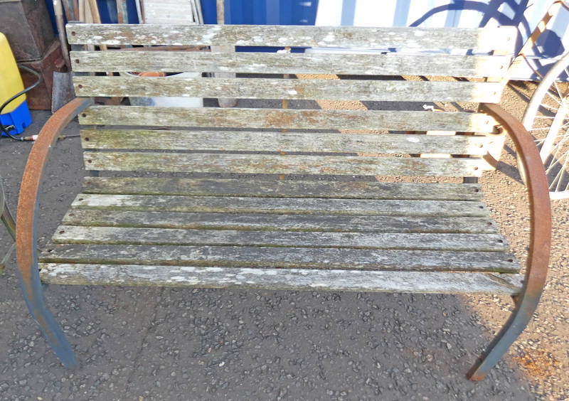 GARDEN BENCH WITH WROUGHT METAL ENDS