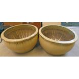 2 LARGE CERAMIC GLAZED POTS,