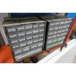 4 SMALL METAL MULTI-DRAWER ORGANISERS WITH CONTENTS OF SCREWS, WASHERS,