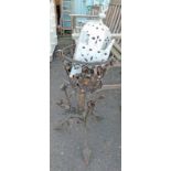 WROUGHT METAL PLANT STAND AND METAL LIGHT SHADE / LANTERN