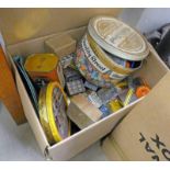 TINS FULL OF SCREWS, PINS, NAILS,