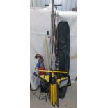 VARIOUS FISHING RODS WITH FISHING BAG & OUTDOOR LIGHTS,