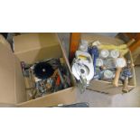 BOX OF VARIOUS TOOLS & JARS OF ALL SIZED SCREWS,