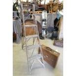 OAK STEP LADDER AND LEATHER SUITCASE