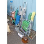 GOOD SELECTION OF GARDEN TOOLS, 3 LADDERS,