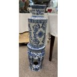 BLUE & WHITE ORIENTAL VASE ON STAND,