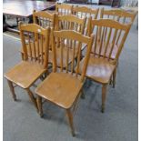 SET OF 8 MAHOGANY STICK BACK KITCHEN CHAIRS ON TURNED SUPPORTS