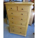 MODERN OAK CHEST OF 2 SHORT OVER 5 GRADUATED DRAWERS 137 CM TALL X 80 CM WIDE Condition