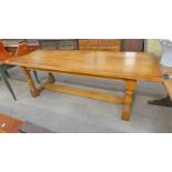 REFECTORY OAK STYLE TABLE ON TURNED SUPPORTS,