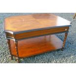 MAHOGANY COFFEE TABLE WITH SHAPED TOP AND 2 DRAWERS ON BARLEY TWIST SUPPORTS 100CM LONG