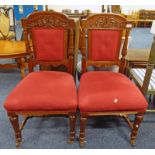 PAIR OF LATE 19TH CENTURY MAHOGANY BUTTON BACK CHAIRS ON TURNED SUPPORTS