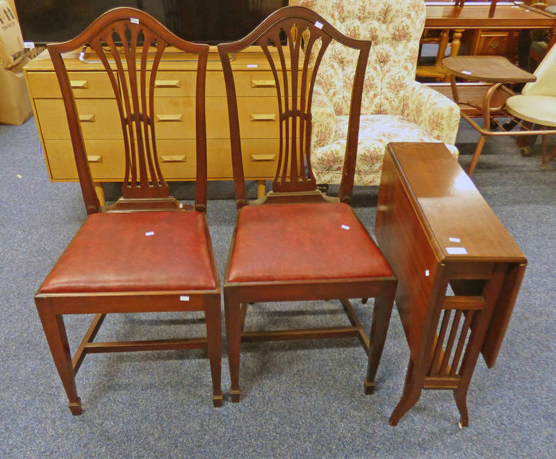 MAHOGANY SUTHERLAND TABLE AND PAIR OF LATE 19TH CENTURY MAHOGANY CHAIRS ON SQUARE TAPERED SUPPORTS