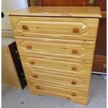 PINE CHEST OF 5 DRAWERS 107 CM TALL X 81 CM WIDE