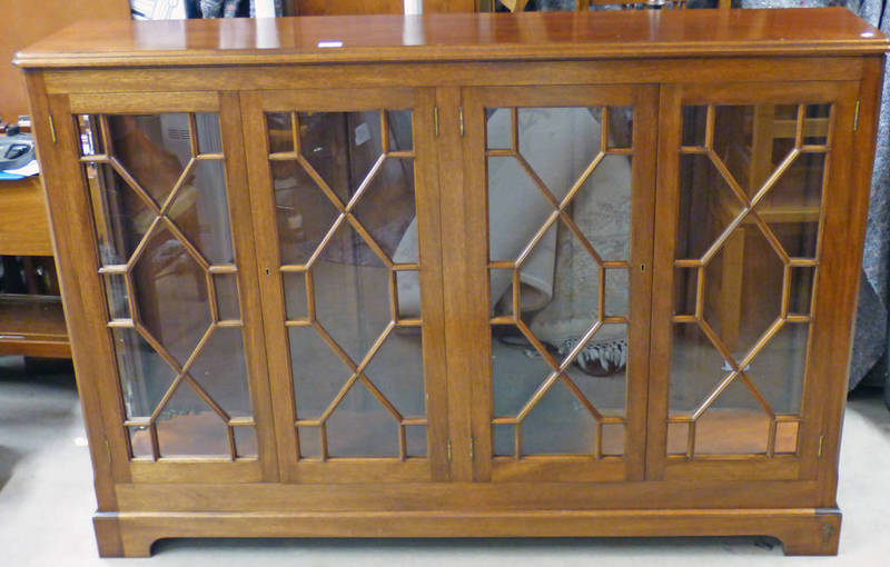 LATE 19TH CENTURY STYLE MAHOGANY DISPLAY CABINET WITH 4 ASTRAGAL GLASS PANEL DOORS ON BRACKET