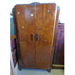 WALNUT 2 DOOR WARDROBE ON SHORT QUEEN ANNE SUPPORTS 171 CM TALL