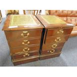 PAIR OF MAHOGANY 2 DRAWER FILING CHEST WITH LEATHER INSET TOPS 77CM TALL X 49 CM WIDE