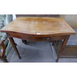 LATE 19TH CENTURY INLAID MAHOGANY SIDE TABLE WITH SHAPED FRONT ON SQUARE TAPERED SUPPORTS,