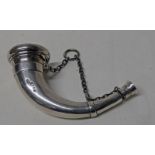 VICTORIAN SILVER POWDER HORN SHAPED VINAIGRETTE/SCENT BOTTLE WITH PIERCED GRILLE BY S MORDAN,