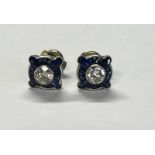 PAIR OF ART DECO STYLE SAPPHIRE & DIAMOND EARSTUDS.