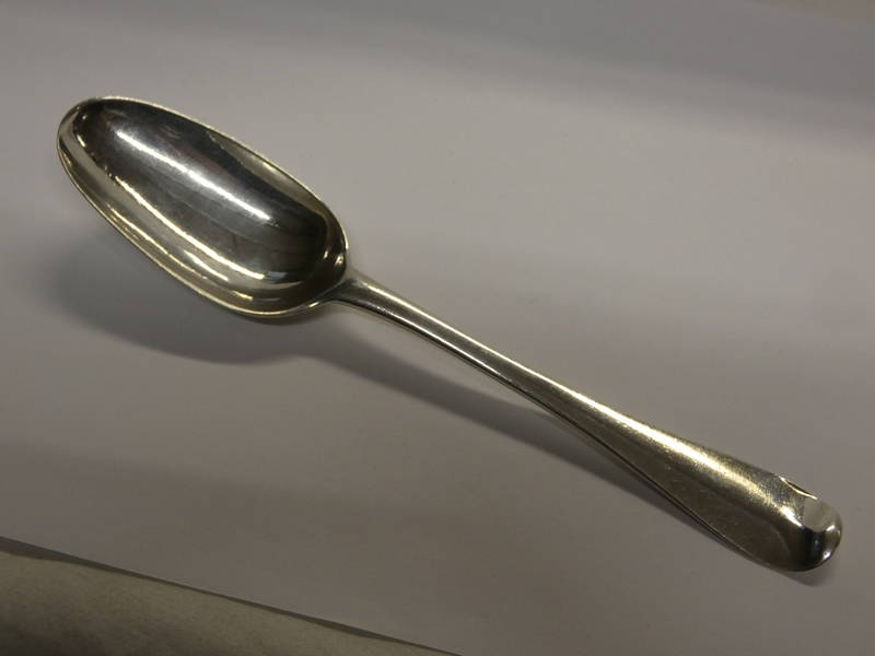 GEORGE II SILVER TABLESPOON WITH RAT TAIL PATTERN BOWL POSSIBLY BY JOSEPH SHEENE,
