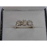 18CT WHITE GOLD 3 - STONE DIAMOND SET RING, THE 3 DIAMONDS APPROX 1.