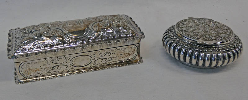 VICTORIAN SILVER FOLIATE EMBOSSED OBLONG TRINKET BOX,