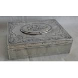 SILVER JEWELLERY BOX, THE LID DECORATED WITH CHERUBS IN A CHARIOT PULLED BY LIONS,