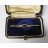 ART DECO CABOCHON SAPPHIRE & ROSE CUT DIAMOND BAR BROOCH - 5CM LONG Condition Report: