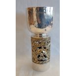 CONTEMPORARY SILVER LIMITED EDITION GOBLET WITH HAMMER EFFECT DECORATION & PIERCED STEM,