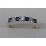 18CT WHITE GOLD 7-STONE SAPPHIRE & DIAMOND SET RING Condition Report: Ring size: N.