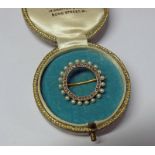 18K GOLD ROSE-CUT DIAMOND & PEARL CIRCULAR BROOCH - 2.