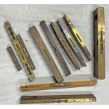 11 BRASS & WOOD LEVELS BY MAKERS SUCH AS PRESTON & SONS, BENNET B BURLEY GLASGOW,