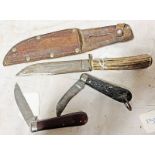 ANTLER HANDLED HUNTING KNIFE WITH 12.