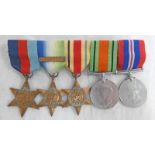 GROUP OF 5 BRITISH WW2 MEDALS MOUNTED FOR WEAR