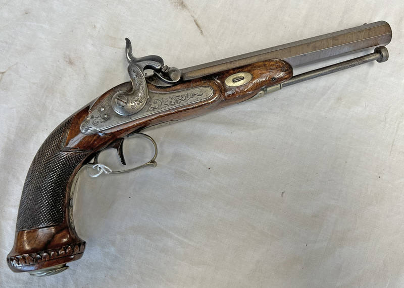 19TH CENTURY BELGIAN OFFICERS 22 BORE PERCUSSION PISTOL WITH 19.