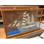 GLAZED WHITE METAL SAILING SHIP MODEL