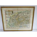 FRAMED DOUBLE GLAZED MAP/BOOK PAGE OF DUTCH EDITION NORTH EASTERN SCOTLAND TO INCLUDE LOCH TAY,