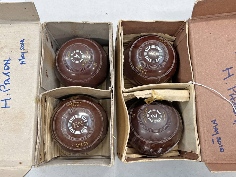 SET OF 4 THOMAS TAYLOR NO 3 BIAS 4 3/4 BOWLS IN 2 BOXES