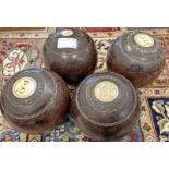 SET OF 4 BOWLS WITH PLAQUES THAT READ 'BBT WON BY T D RUSSELL 1911'